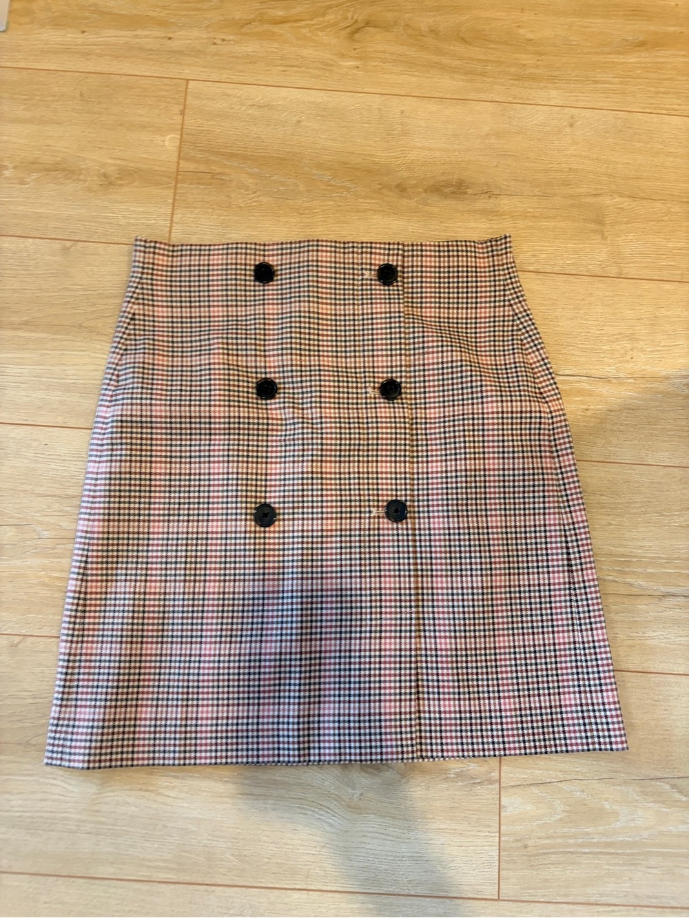 RW&CO. Pink Checked Double-Breasted Mini Skirt sz 6